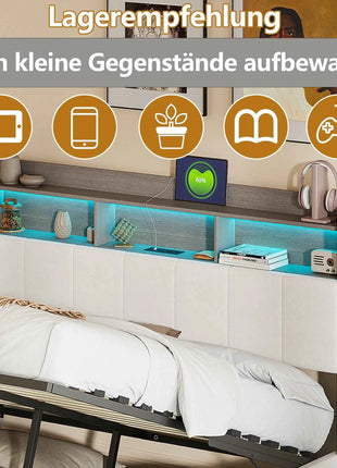 MINGZHE double bed 90/140/160x200 cm/140x190cm with LED USB, metal structure, velvet, mattress not included