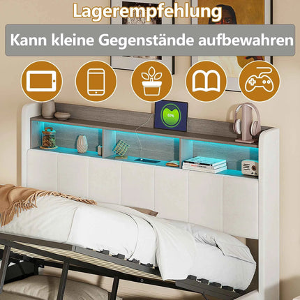 MINGZHE double bed 90/140/160x200 cm/140x190cm with LED USB, metal structure, velvet, mattress not included