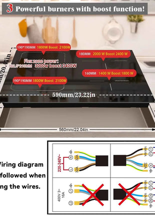 Karinear Built-in 4-Burner Induction Cooktop, electric Induction Hob with Flexzone, Slider Control, Timer, Boost Function, 7200W
