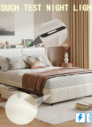 Wooden Aura Double bed 160x200 cm Youth bed with 4 drawers for storage beds 160x200 with slatted frame PU leather