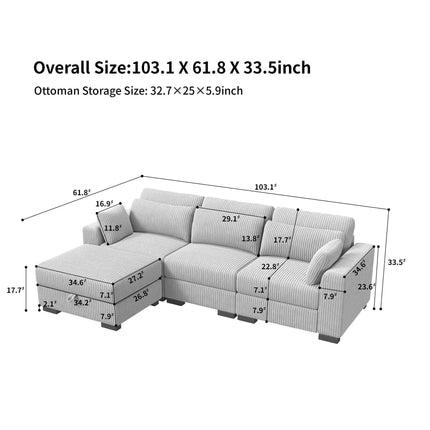 Modular corner Couch, 2/seater Couch, ribbed velvet padded with Couch-converted footed living room