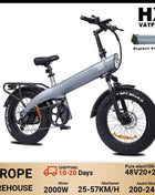 HX Q3 2000W Adult Electric Bike 48V 20AH E Bike 115N.m 20 Inch fat tire Electric Bicycle Removable Battery Foldable Ebike