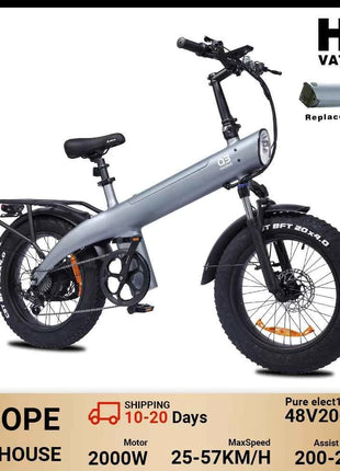 HX Q3 2000W Adult Electric Bike 48V 20AH E Bike 115N.m 20 Inch fat tire Electric Bicycle Removable Battery Foldable Ebike
