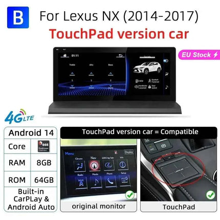 Nunoo Android 14 CarPlay Auto Radio For Lexus NX NX200 NX200T NX300h 2014-2021 Multimedia Navigation GPS DSP 4G WiFi