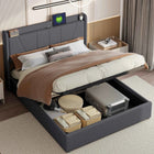 Superaly Hydraulic Storage Bed Frame 140x200cm/160X200cm Upholstered Double Bed with USB Charging Port,Linen Fabric
