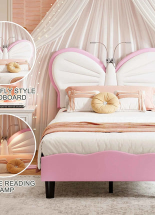 Rosahqnda kids bed rack 90*200cm light adjustable headboard butterfly bed pad bed single bed girls bed