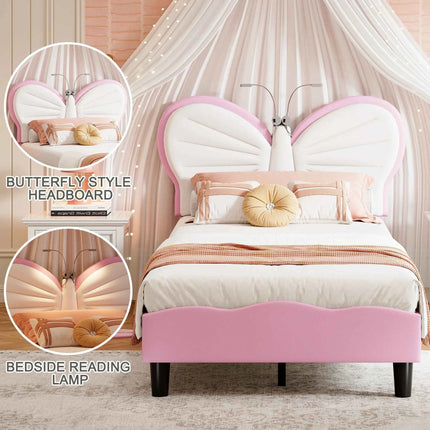 Rosahqnda kids bed rack 90*200cm light adjustable headboard butterfly bed pad bed single bed girls bed