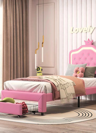 Rosahqnda Children bed Padded Single bed 90*200cm Double Bed 140*200cm girls bed Princesses bed Youth bed Frame PU