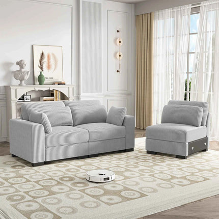 Modular corner Couch, 2/seater Couch, ribbed velvet padded with Couch-converted footed living room