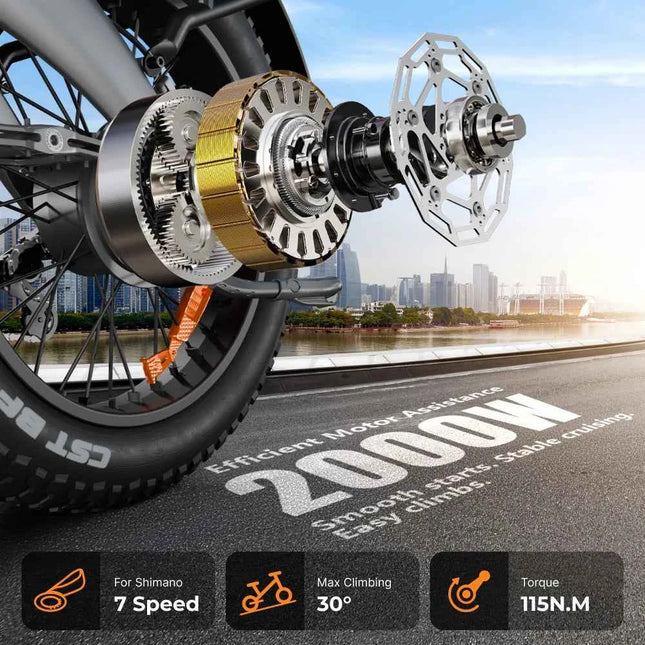 HX Q3 2000W Adult Electric Bike 48V 20AH E Bike 115N.m 20 Inch fat tire Electric Bicycle Removable Battery Foldable Ebike
