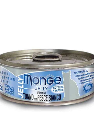 Monge Gatto, Tuna in Jelly Can 80gr-Piects of Tuna and White Fish