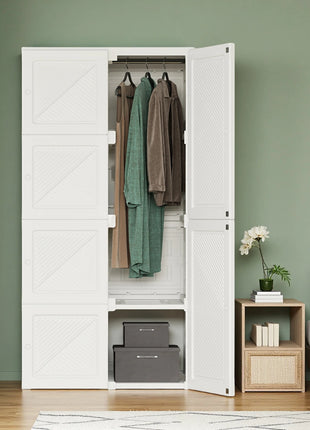 Armadio pieghevole con 6 ante, 8 ripiani e 1 asta appendiabiti, montaggio rapido, adatto per uso in affitto (bianco, 50 x 69 x 136 cm)
