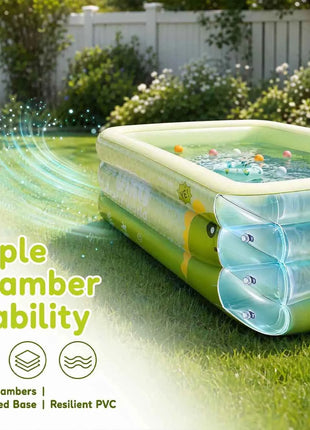 Set Piscina Gonfiabile Rettangolare in PVC Rinforzato con Pompa, Anelli da Nuoto e Galleggiante per Giardino Estivo