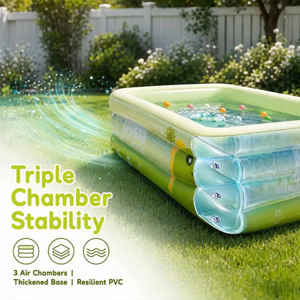 Set Piscina Gonfiabile Rettangolare in PVC Rinforzato con Pompa, Anelli da Nuoto e Galleggiante per Giardino Estivo