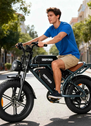 DEEPOWER QS7 Peak 1500W Electric Bicycle 48V 60AH Dual battery Electric Bike 20Inch 4.0 Fat Tire Snow E-bike,Dual Shock Absor