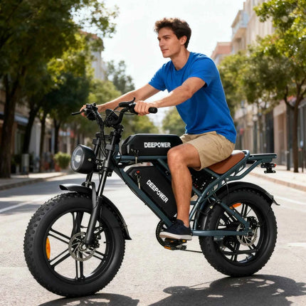 DEEPOWER QS7 Peak 1500W Electric Bicycle 48V 60AH Dual battery Electric Bike 20Inch 4.0 Fat Tire Snow E-bike,Dual Shock Absor