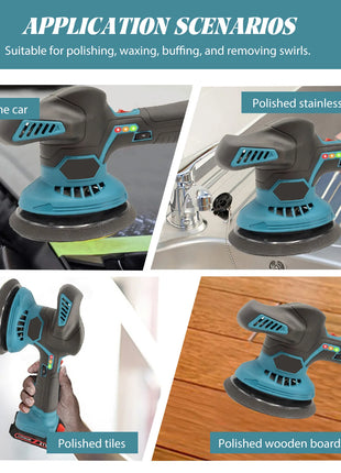 Lucidatrice per Auto Senza Fili da 150mm, 6 Velocità Variabili, Macchina Elettrica al Litio per Lucidatura e Ceratura, Levigatrice per Riparazioni, Kit Utensili Elettrici Ricaricabili per Batterie Makita