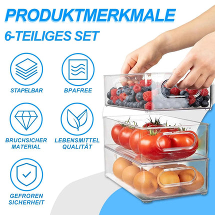 Fridge Organizer, Set of 6/10, Stackable Storage Box with Handle, Fridge Organizer Set, Fridge Box Set for Kitchens Cabinets