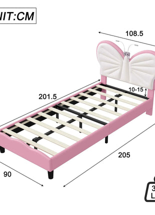 Rosahqnda kids bed rack 90*200cm light adjustable headboard butterfly bed pad bed single bed girls bed