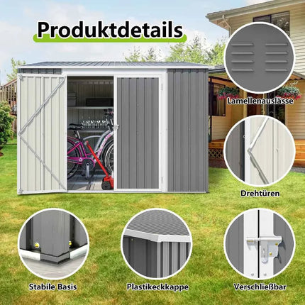 Casetta da Giardino Metallo 6x8 FT - Doppia Porta, Serratura e Pavimento Incluso