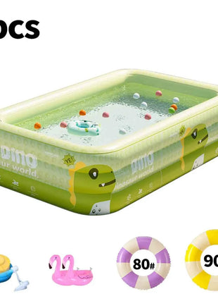 Set Piscina Gonfiabile Rettangolare in PVC Rinforzato con Pompa, Anelli da Nuoto e Galleggiante per Giardino Estivo