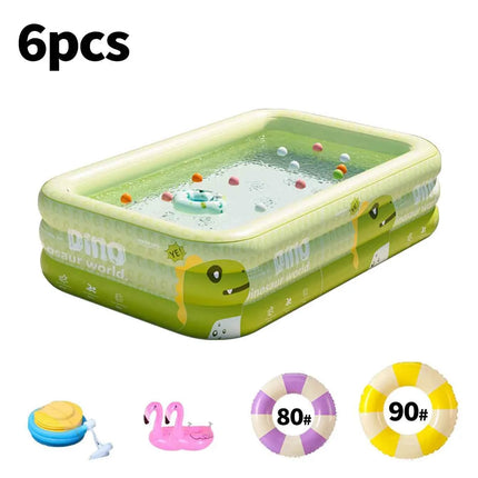Set Piscina Gonfiabile Rettangolare in PVC Rinforzato con Pompa, Anelli da Nuoto e Galleggiante per Giardino Estivo