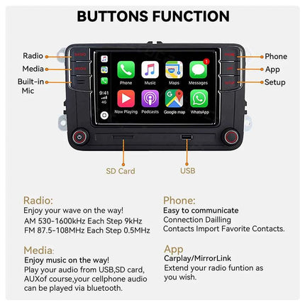 6.5" Inch RCD360/PRO Car Radio Multimedia Player MP5 Carplay Audio Stereo Receiver For Skoda/VW/PASSAT B6/GOLF CROSS/Polo