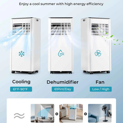 Condizionatore d'aria mobile 7000 BTU, 4-in-1, tubo di scarico, display, telecomando, kit per finestra, fino a 20 m², classe energetica A