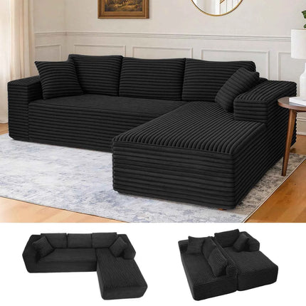 COMHOMA 105 ”Modular Sofa L-Shaped Couch Cord Fabric Chaise Longue For living room No Assembling Required