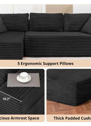 COMHOMA 105 ”Modular Sofa L-Shaped Couch Cord Fabric Chaise Longue For living room No Assembling Required