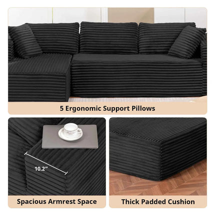 COMHOMA 105 ”Modular Sofa L-Shaped Couch Cord Fabric Chaise Longue For living room No Assembling Required