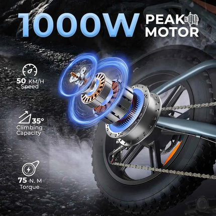 DEEPOWER QS7 Peak 1500W Electric Bicycle 48V 60AH Dual battery Electric Bike 20Inch 4.0 Fat Tire Snow E-bike,Dual Shock Absor