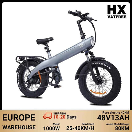 HX Q3 2000W Adult Electric Bike 48V 20AH E Bike 115N.m 20 Inch fat tire Electric Bicycle Removable Battery Foldable Ebike