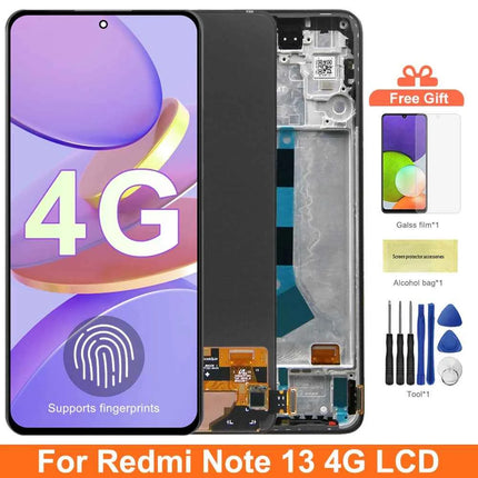 Schermo AMOLED per Xiaomi Redmi Note 13 4G 23129RAA4G 23124RA7EO Display LCD Touch Screen digitale con cornice per Redmi Note 13 4G