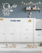 Wooden bed, Children's bed, Half height bed, storage strep with magnetic doors, With two large drawers and closet