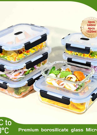 1520/640ml Glass Food Storage Containers, Set of Airtight Containers with Steam Release Valves, BPA-Free, Kitchen Storage Boxes