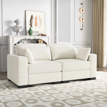 Modular corner Couch, 2/seater Couch, ribbed velvet padded with Couch-converted footed living room