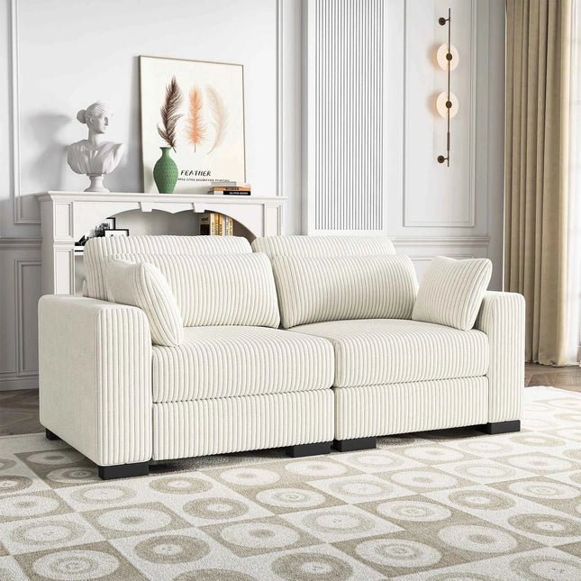 Modular corner Couch, 2/seater Couch, ribbed velvet padded with Couch-converted footed living room