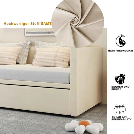 Rosahqnda Folding Sofa, 90/180*200 cm, pull-out sofa, sofa, upholstered bed, with slatted, multi-function bed, velvet fabric