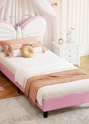 Rosahqnda kids bed rack 90*200cm light adjustable headboard butterfly bed pad bed single bed girls bed
