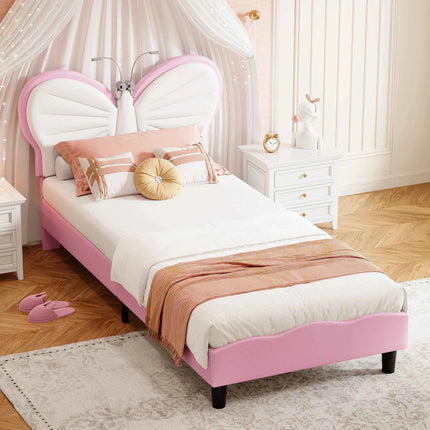 Rosahqnda kids bed rack 90*200cm light adjustable headboard butterfly bed pad bed single bed girls bed