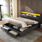 Upholstered bed 160x200 cm with storage, hydraulic storage bed, double bed with bed box, bed with 2 drawers, stowable headboard, youth bed, without mattress, linen, grey