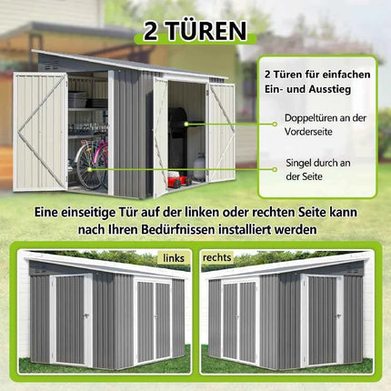 Casetta da Giardino Metallo 6x8 FT - Doppia Porta, Serratura e Pavimento Incluso