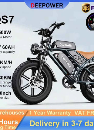 DEEPOWER 1500W Adult Electric Bike 48V 60AH Dual Battery Electric Bicycle 20-inch Fat Tire Outdoor Off-Road All-Terrain Ebike