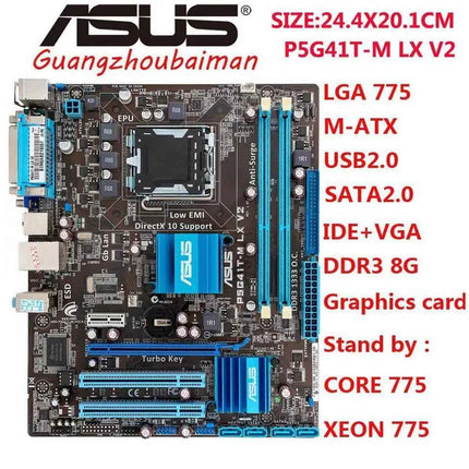 ASUS P5G41T-M-LX V2 Motherboard Intel G41 LGA 775 Micro ATX VGA DDR3 1333 8GB SATA2 IDE USB2.0