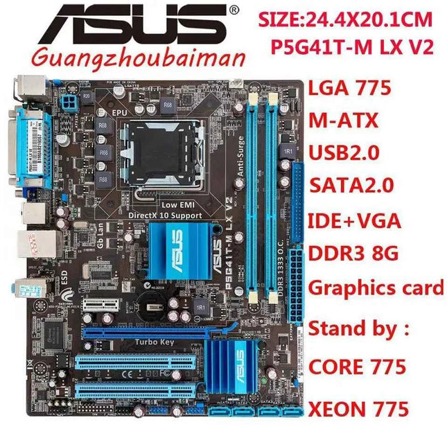 ASUS P5G41T-M-LX V2 Motherboard Intel G41 LGA 775 Micro ATX VGA DDR3 1333 8GB SATA2 IDE USB2.0