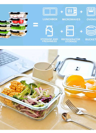 1520/640ml Glass Food Storage Containers, Set of Airtight Containers with Steam Release Valves, BPA-Free, Kitchen Storage Boxes