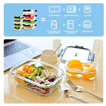 1520/640ml Glass Food Storage Containers, Set of Airtight Containers with Steam Release Valves, BPA-Free, Kitchen Storage Boxes