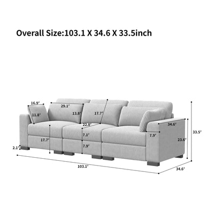 Modular corner Couch, 2/seater Couch, ribbed velvet padded with Couch-converted footed living room