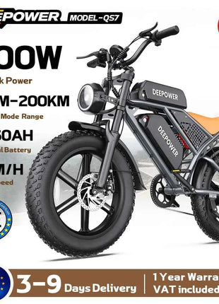 DEEPOWER QS7 Peak 1500W Electric Bicycle 48V 60AH Dual battery Electric Bike 20Inch 4.0 Fat Tire Snow E-bike,Dual Shock Absor